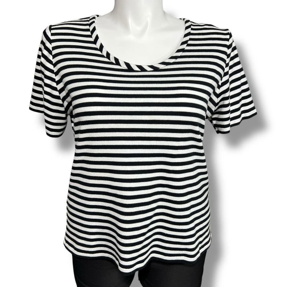 Vintage Three Flaggs Womens Knit T Shirt Top Short Sleeve Pullover Striped Large